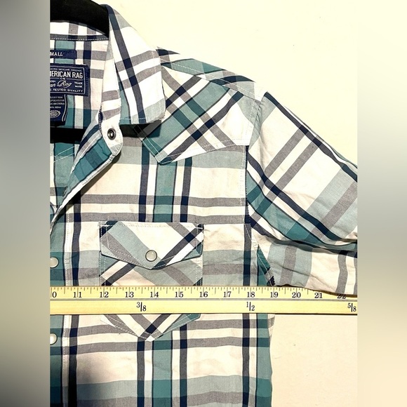 American Rag Mens Western Yoke Cowboy Plaid Shirt Size Small Green White Barn - Picture 6 of 8